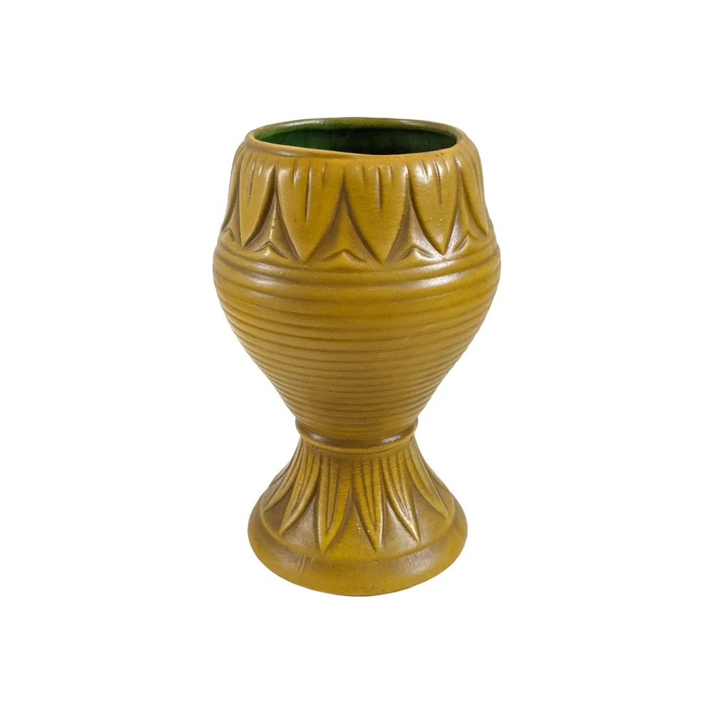 Vintage Mid-Century Mustard Yellow‎ Chalice-Shaped Vase, 60's Chalk Floral Ware